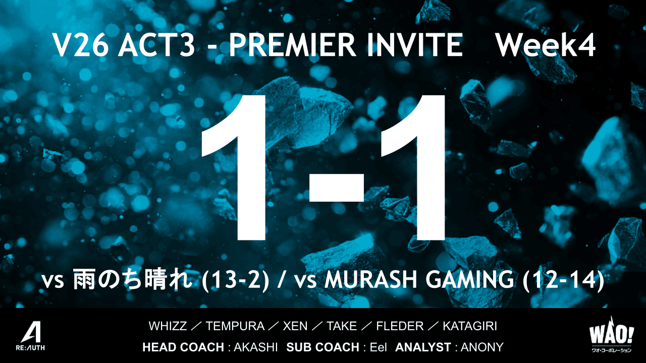 【Week4】PREMIER INVITE V26 ACT3 試合結果のご報告